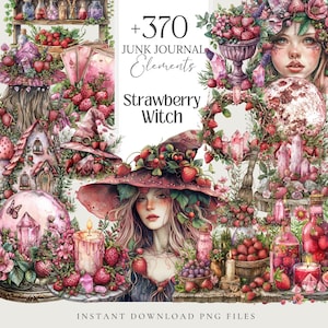 Fraise sorcière png printemps sorcière grimoire fraise livre des ombres witchy junk journal amour magie Wicca papeterie witchy éphémères païen