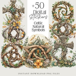 Celtic Nature Magic Symbols png Digital Grimoire Clipart voor Boek der schaduwen, heksachtige plakboekstickers, Wicca junk journal, planner set