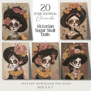 Viktorianischen Zuckerschädel PNG Tag der Toten Karte La Catrina Grimoire Buch Cover Skelett Dia de Muertos Design Schädel Kunst Scrapbook Ephemera