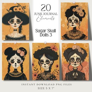 Viktorianischen Sugar Skull PNG Dia de Muertos Karte La Catrina Grimoire Buch Cover Skelett Tag der Toten Design Schädel Kunst Scrapbook Ephemera