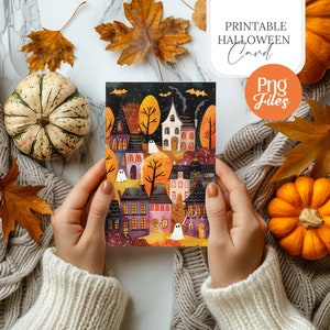 Carte imprimable Halloween, carte postale png, illustration fantaisiste de fantôme mignon, journal de bordel de sorcière, grimoire numérique, carte de voeux, papier peint