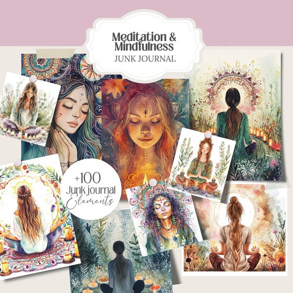 Meditation Mindfulness png , Junk Journal Set Digital Paper, Planner pages, spiritual Stationary Set, for scrapbooking, Commercial Use