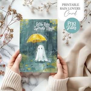 Simpatico fantasma, regalo per gli amanti della pioggia, stampa artistica, citazione, cartolina spettrale stampabile, png, decorazione per la stagione delle piogge, fantasma, illustrazione, diario spazzatura, etichetta pioggia