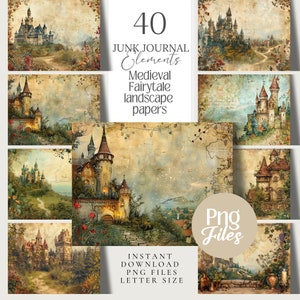 Medieval Fairytale castle png Digital Grimoire scrappy Papers Book of shadows, witch scrapbook paper, ephemera junk journal, witchy planner