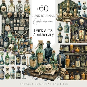 Dark Arts Apothecary Ephemera, Witchcraft Scrapbook, Grimoire Pages (PNG Digital Download)