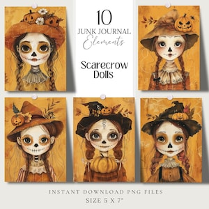 Cute Scarecrow face Girl Autumn Fall png Clipart Spooky Graphics design, harvest, rustic, halloween magic witchy wallpaper, ephemera