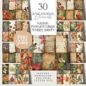 Herbst Postkarten Collage Scrappy Papiere png Laub ephemera Junk Journal Digitales Grimoire Seiten, scrapbook, Hintergrund Karten Basteln