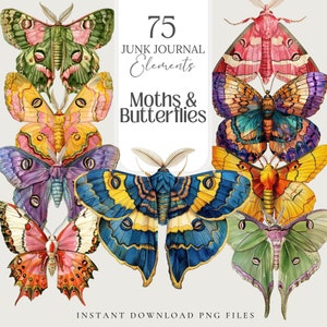 Papillons et papillons Clipart png, planificateur numérique autocollants papier peint fantaisiste, créations artistiques, livre des ombres, Junk Journal, scrapbooking