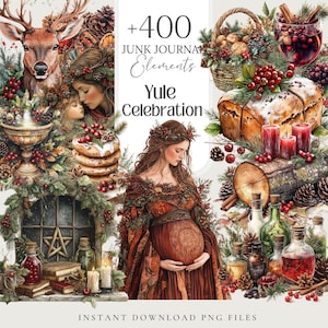 Livre des ombres de la sorcière pour la célébration de Noël, grimoire numérique, kit de journal indésirable pour l'agenda de sorcière, papeterie imprimable Wicca, roue de l'année