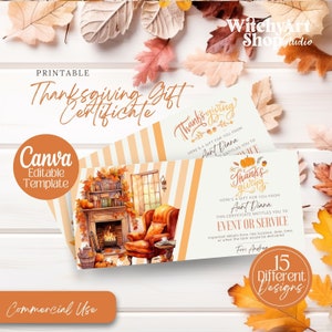 Thanksgiving Gift Certificate, Voucher, Coupon, thank you card, Printable  Editable Template, teacher appreciation, Template, Commercial Use