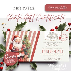 Christmas Certificate Gift Template, santa Printable Merry Christmas Gift Voucher, Editable Christmas Coupon, Commercial Use