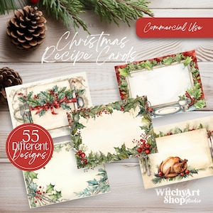 Christmas Cards png xmas recipe card Holiday thank you notes xmas blank Card xmas gift tag junk journal xmas notepad festive stationery