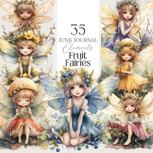 Fruit Fairies Clipart schattig Fairy Planner digitale Stickers grillig behang, kunst voor ambachten, Book of Shadows, Junk Journal, plakboek
