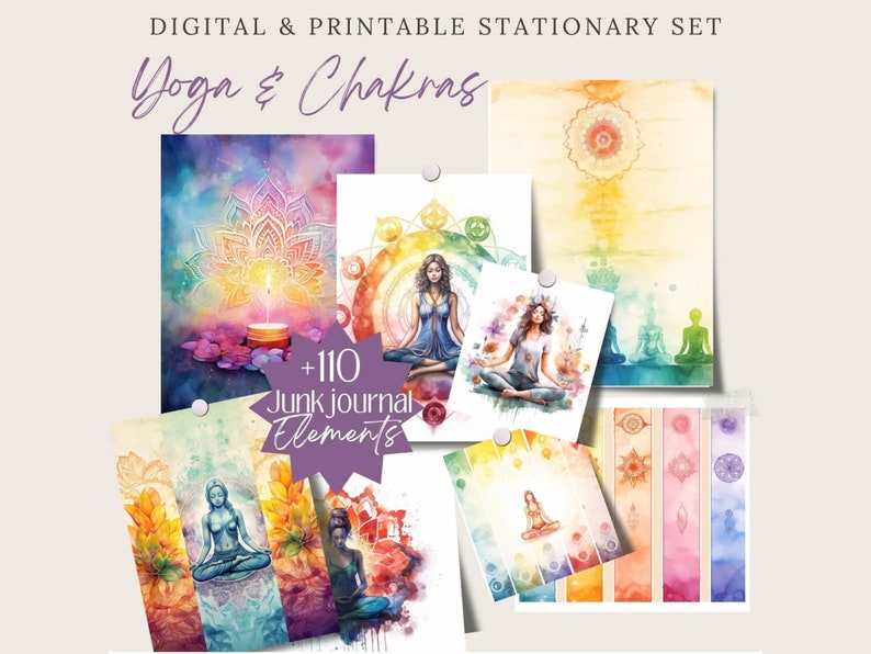 Holistic Promo Bundle Meditation Mindfulness png, Junk Journal Digital Paper, Planner pages, spiritual Stationary, scrapbook, Commercial Use