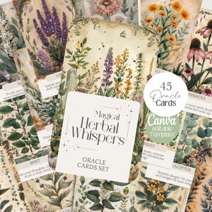 Cartes Oracle botaniques à base de plantes plantes médicinales jeu de cartes spirituelles imprimable jeu de cartes spirituelles de jeu de cartes spirituelles de tarot vert vert tarot