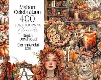 Mabon Celebration Witch Junk Journal kit for Digital Grimoire Book Of shadows Witchy Planner Wicca Printable Stationary Wheel of the year