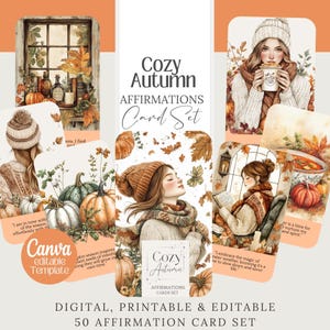 Cosy Autumn Cottagecore, citrouille épicée et épices | Oracle de tarot lunatique d'automne modifiable, 60 fichiers PNG, modèle de toile pour la divination