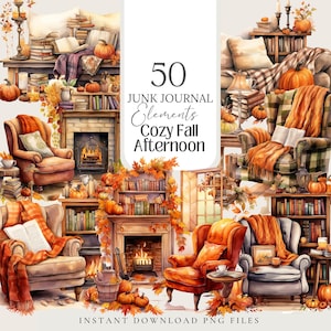 Cozy Autumn Watercolor Clipart: 50 PNG Fall Images (Digital Download)