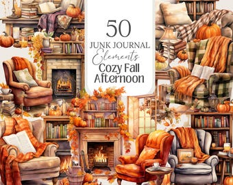 Cozy Autumn Watercolor Clipart: 50 PNG Fall Images (Digital Download)
