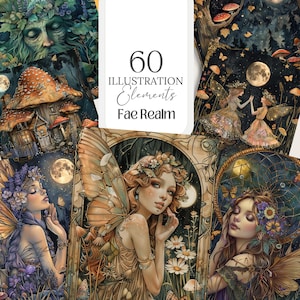Fate Fae png Strega vintage Grimorio Copertine fantasy Illustrazioni digitali foresta strega Fata parete Arte Planner fata diario spazzatura carta