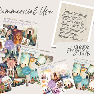 Holistic Promo Bundle Meditation Mindfulness png, Junk Journal Digital Paper, Planner pages, spiritual Stationary, scrapbook, Commercial Use