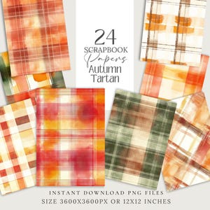 Herbst karierte Tartan Aquarell Muster | Druckbare nahtlose PNG für Scrapbook, Junk Journal, Geschenkpapier, Grimoire, 24 Designs