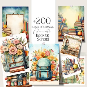 Back to School Junk Journal set School Stickers Planner Cliparts School journal kit clip art Back to School digital Journal