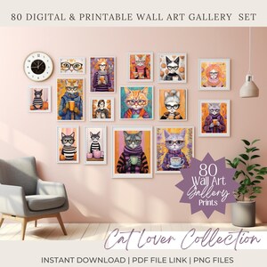 Conjunto de carteles de gatos divertidos, póster de otoño para ideas de regalos para amantes de los gatos, póster de otoño, paquete de arte de pared de gatos.
