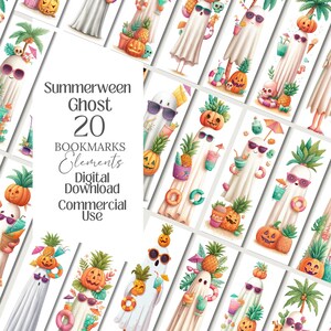 Summerween PNG Bookmark Pool Party Tag Wicca Scrapbook Ghost Label Spooky Ephemera Halloween Clipart Sublimation