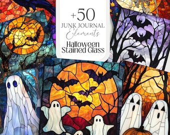 PNGs de vitrais artificiais assustadores de Halloween | Ilustrações de apanhadores de sol para imprimir para scrapbook, planejadores de bruxas, arte de parede, cartões e itens efêmeros