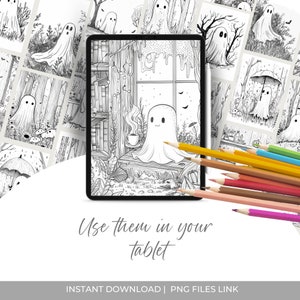 Cute Ghost 2 halloween spooky Coloring Pages book kawaii, anime, scary, teen party, kids activities, magic grayscale, witch, stress relief