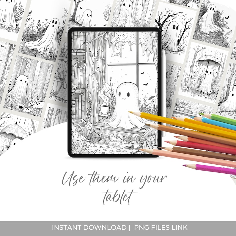Cute Ghost 2 halloween spooky Coloring Pages book kawaii, anime, scary, teen party, kids activities, magic grayscale, witch, stress relief