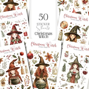Foglio di adesivi png di strega di Natale Magia yule Strega Fussy Cut Cozy xmas strega Life Planner Adesivo strega xmas Scrapbook clip art Ephemera