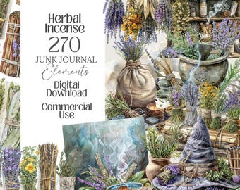 Herbal Incense Witch Witchcraft Watercolor Wiccan Junk Journal Clipart PNG digital grimoire Bundle. for Commercial Use. Scrapbook, planner