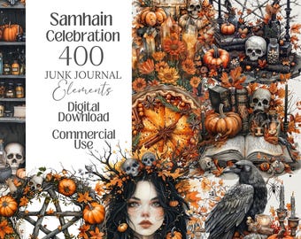 Samhain witch junk journal Witchy grimoire Wicca Clip art png pagan Ephemera wheel of the year Halloween art Pages spiritual Scrapbook paper
