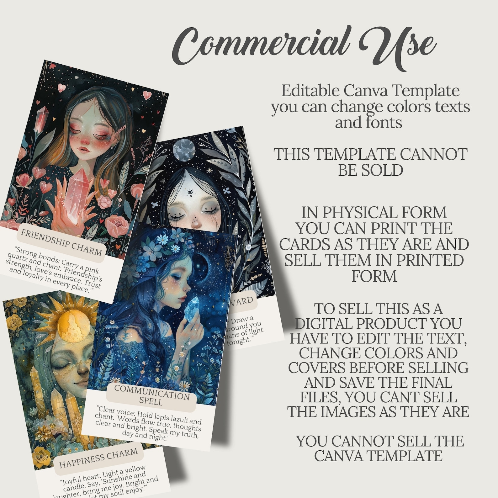 Witches Spells Oracle Printable Cards Witchy Deck Editable Tarot Witch ...