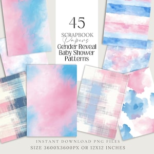 Gender Reveal Digitales Papier png Baby Shower Muster - rosa und blaue Stoff Pastell Tapete Kinderzimmer Scrapbook Junk Journal Ephemera