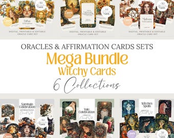 Wicca Oracle & Affirmation Cards | Wheel of the Year, 6 Sets (PNG Bundle)