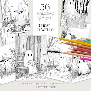 Cute Ghost 2 halloween spooky Coloring Pages book kawaii, anime, scary, teen party, kids activities, magic grayscale, witch, stress relief