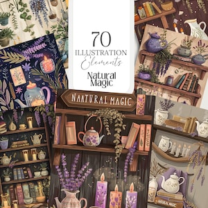 Magia Natural PNG Herbal Apothecary Cozy Witchy Ilustração Scrapbook bruxa Capas de Livros Grimório páginas Sublimação efêmera lixo diário