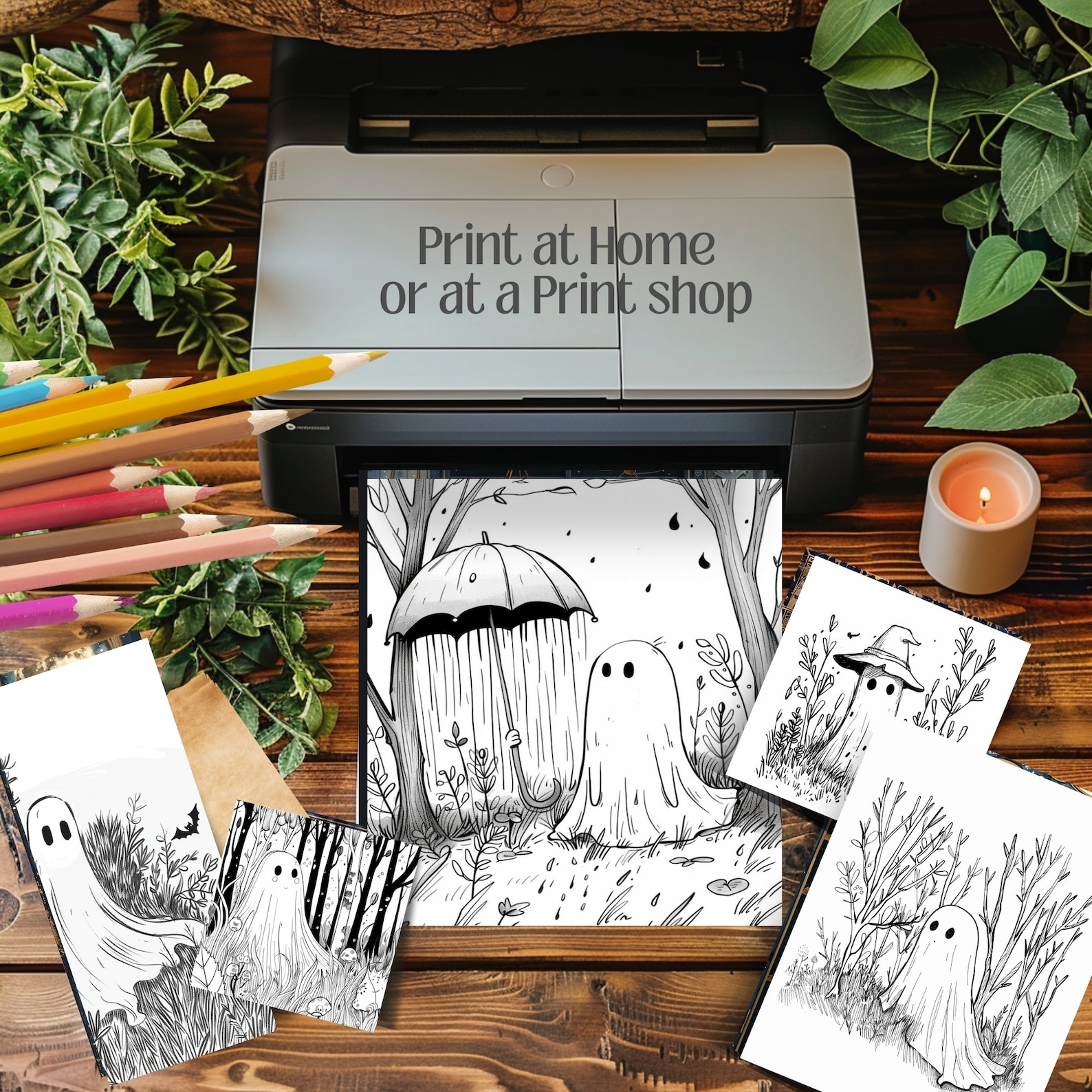 Cute Ghost 2 Halloween Spooky Coloring Pages Book Kawaii, Anime, Scary ...