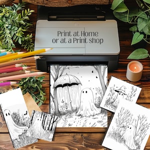 Cute Ghost 2 halloween spooky Coloring Pages book kawaii, anime, scary, teen party, kids activities, magic grayscale, witch, stress relief