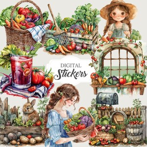 Veggie farm gardening PNG set with over 330 elements. Includes clipart, ephemera, and border pages ideal for junk journaling, scrapbooking, grimoire pages, and green witch rituals. Designed for spring, summer, and botanical craft projects.