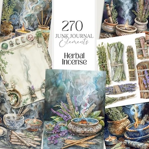 Incenso de ervas Bruxa Bruxaria Aquarela Wiccan Junk Journal Clipart PNG pacote de grimório digital. para uso comercial. Álbum de recortes, planejador