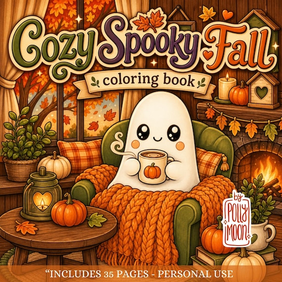 Cozy Coloring book, fall Coloring Book , spooky cute ghost Autumn Pages for Adult, teens Relaxation and Creative Self Care digital download