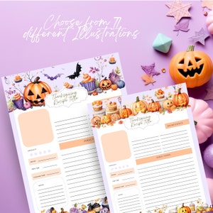 Cartões de Receitas de Halloween Fofos | Modelo Canva Editável, Cartão de Culinária Assustador para Imprimir, 77 Ilustrações Clipart, Tamanho de Carta, Download Instantâneo