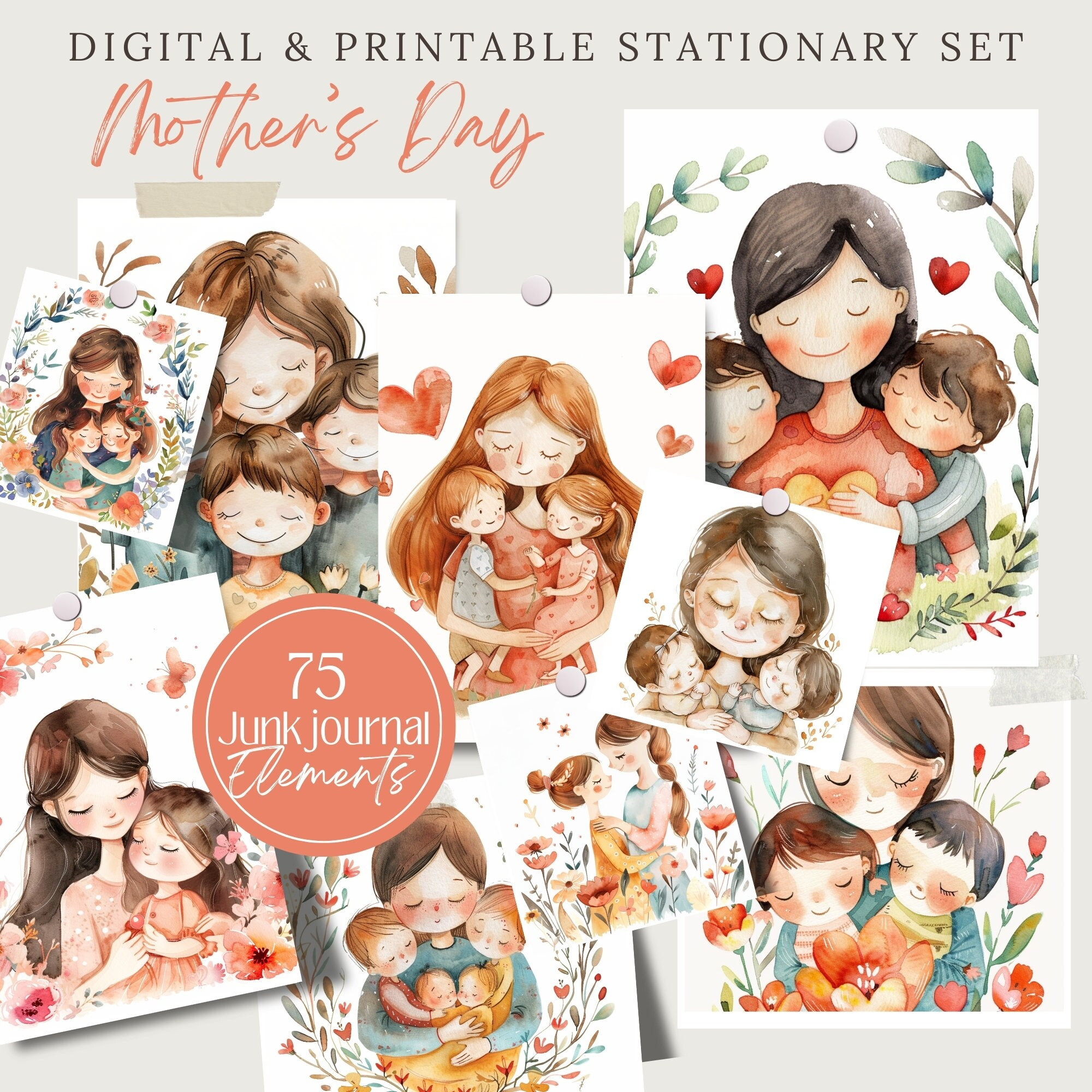 Geprägte Aquarell Mother's Day Karte – Mutter Und Kind Design Von Unabhängigen Künstlern