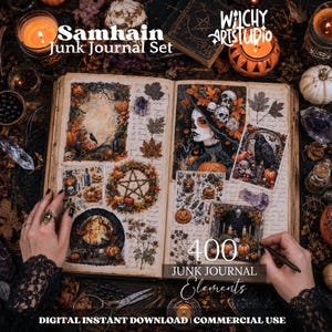 Samhain witch junk journal Witchy grimoire Wicca Clip art png pagan Ephemera ruota dell'anno Halloween art Pagine spiritual Scrapbook paper immagine 3