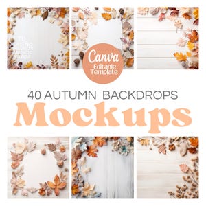 Cozy Pastel Fall Rustic Autumn Backdrops | 40 PNG Flat Lay & Editable Template for Store Graphics, Mockups, Wallpapers, backgrounds, mock up