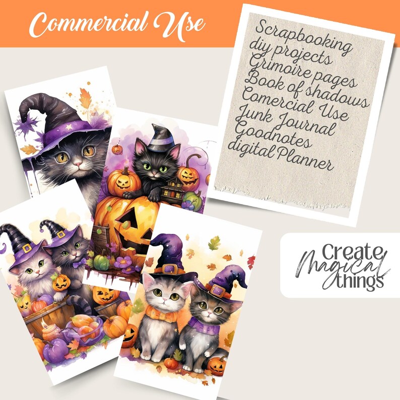 Watercolor Halloween Cats Clipart Bundle – 100 Spooky PNG Images ...